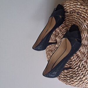 Kate Spade NY Womens Black Starlight Glitter Open‎ Toe Pump 3.25" Heels S-7.5